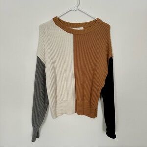 a new day Colorblock Sweater - Cream, Brown, Gray, and Black